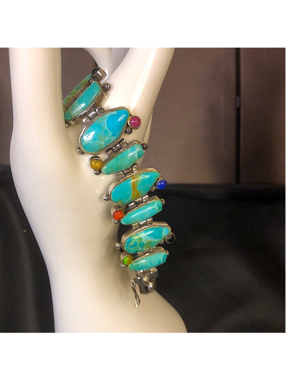 BARSE Turquoise Sterling Silver Multi Gemstone Southwestern Bracelet - Picture 4 of 16